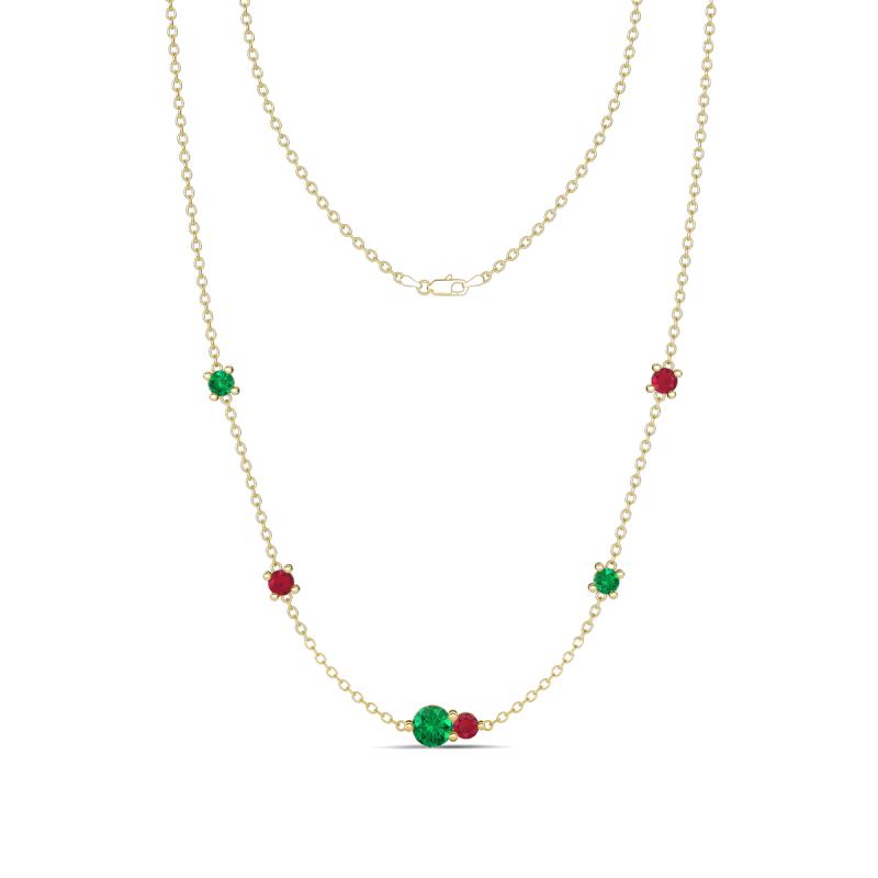 Linea 0.51 ctw Emerald (4 mm) and Ruby Women Station Necklace 