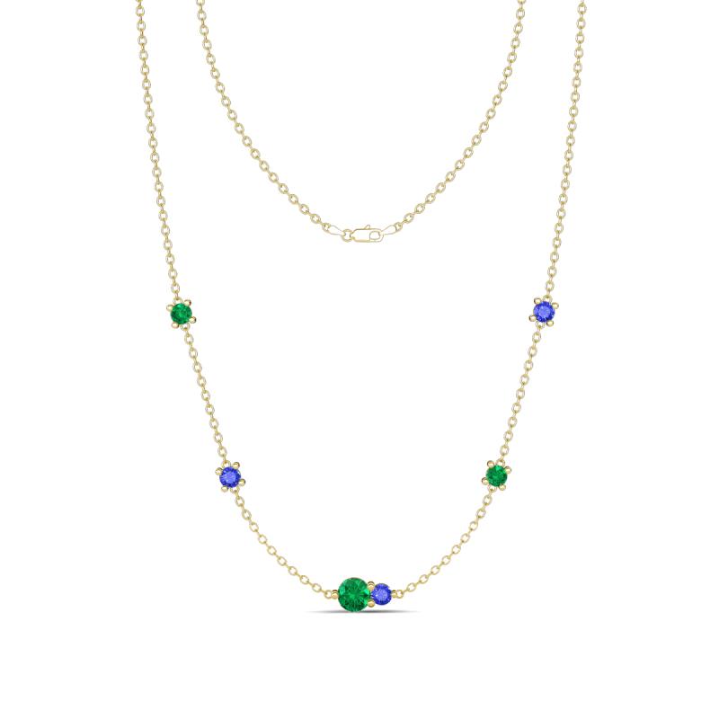 Linea 0.51 ctw Emerald (4 mm) and Tanzanite Women Station Necklace 