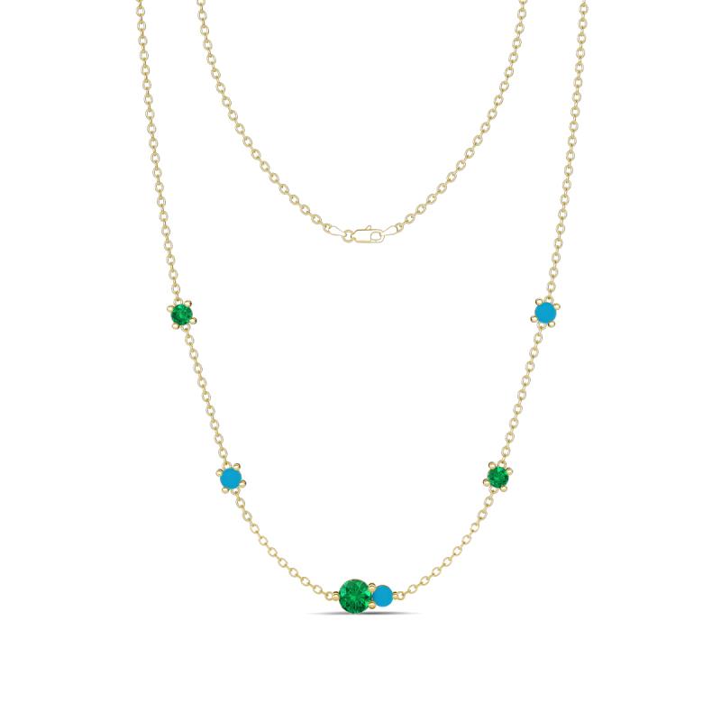 Linea 0.45 ctw Emerald (4 mm) and Turquoise Women Station Necklace 