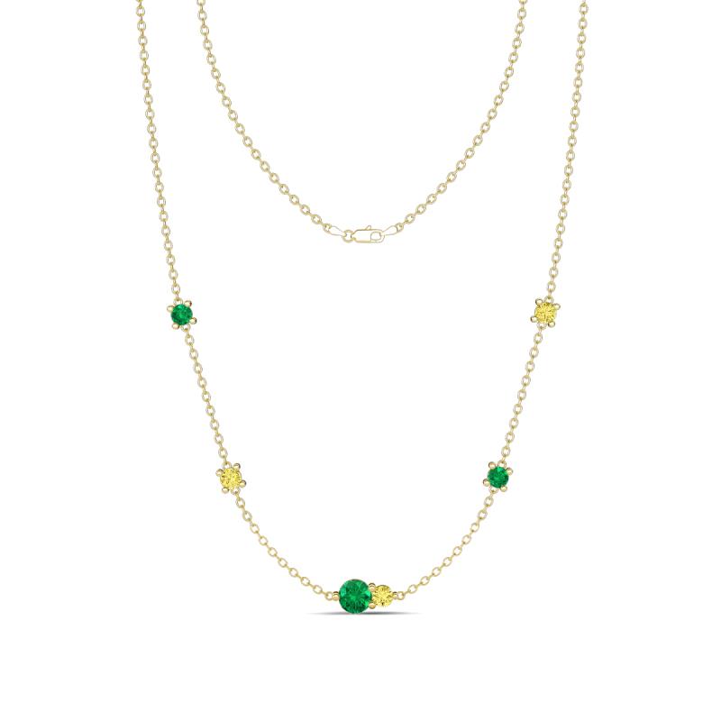 Linea 0.54 ctw Emerald (4 mm) and Yellow Sapphire Women Station Necklace 