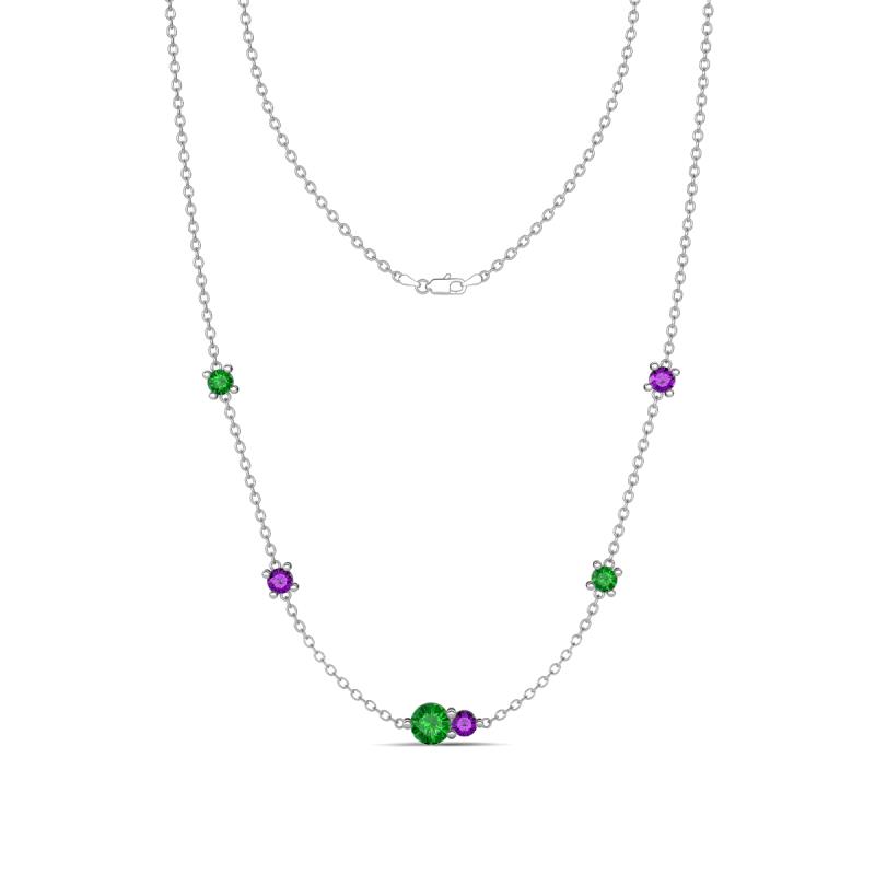 Linea 0.55 ctw Green Garnet (4 mm) and Amethyst Women Station Necklace 