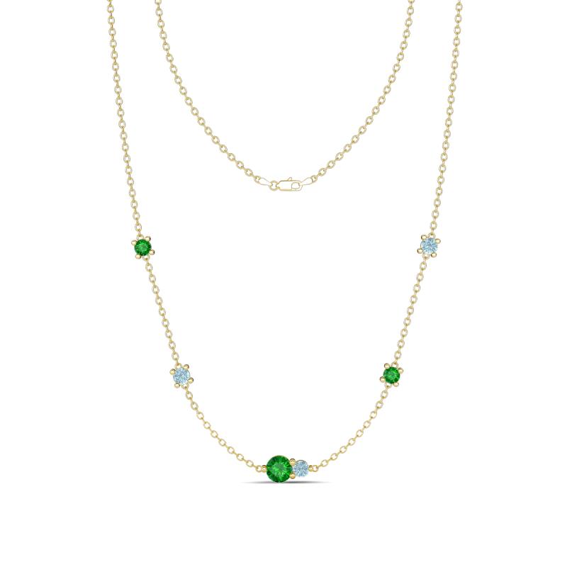 Linea 0.55 ctw Green Garnet (4 mm) and Aquamarine Women Station Necklace 