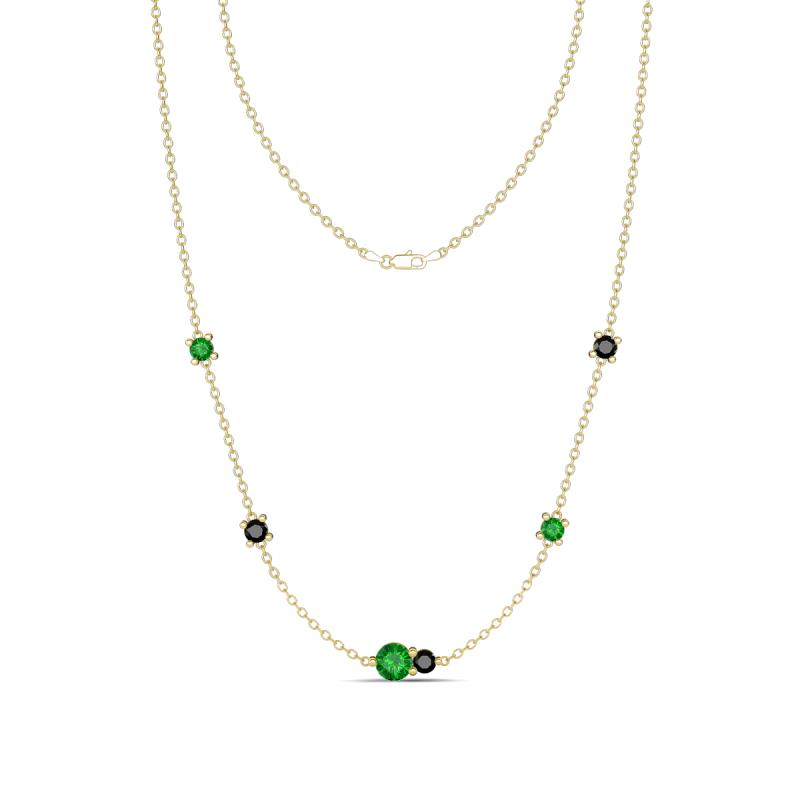 Linea 0.61 ctw Green Garnet (4 mm) and Black Diamond Women Station Necklace 