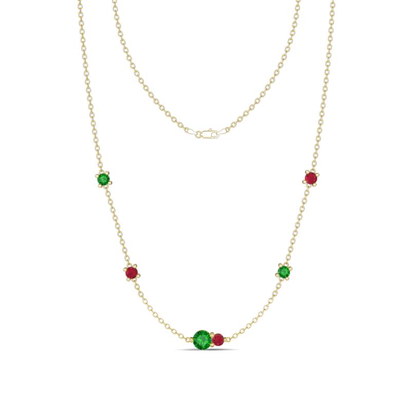 Linea 0.61 ctw Green Garnet (4 mm) and Ruby Women Station Necklace 