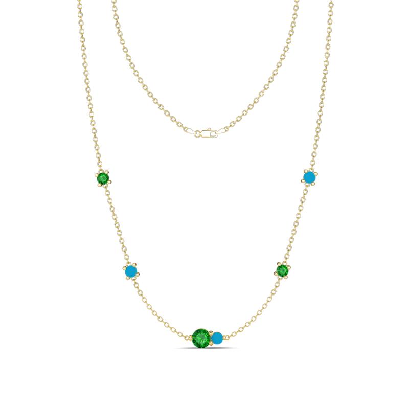 Linea 0.55 ctw Green Garnet (4 mm) and Turquoise Women Station Necklace 