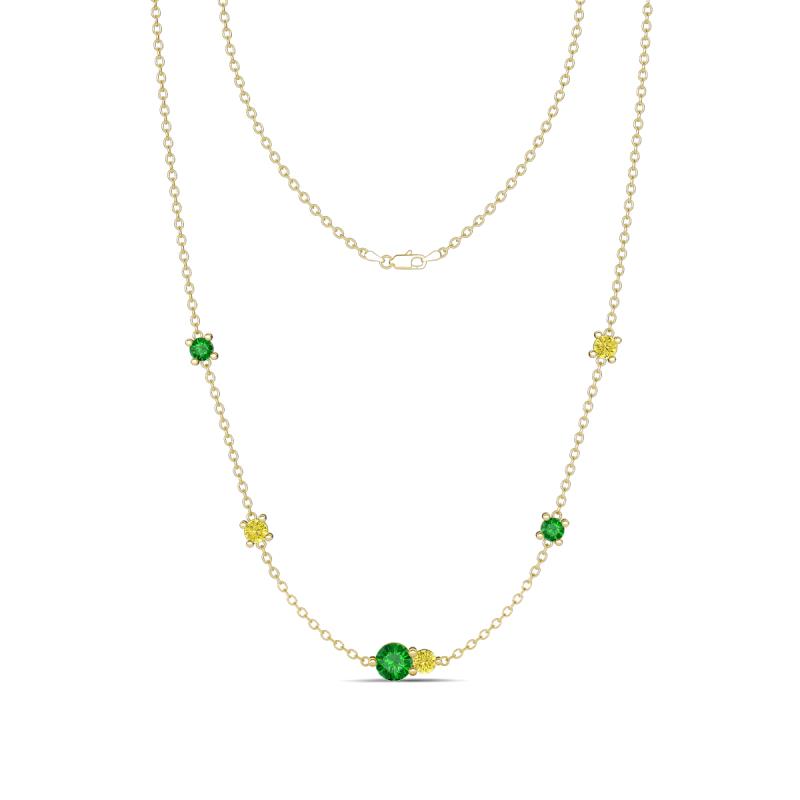 Linea 0.61 ctw Green Garnet (4 mm) and Yellow Diamond Women Station Necklace 