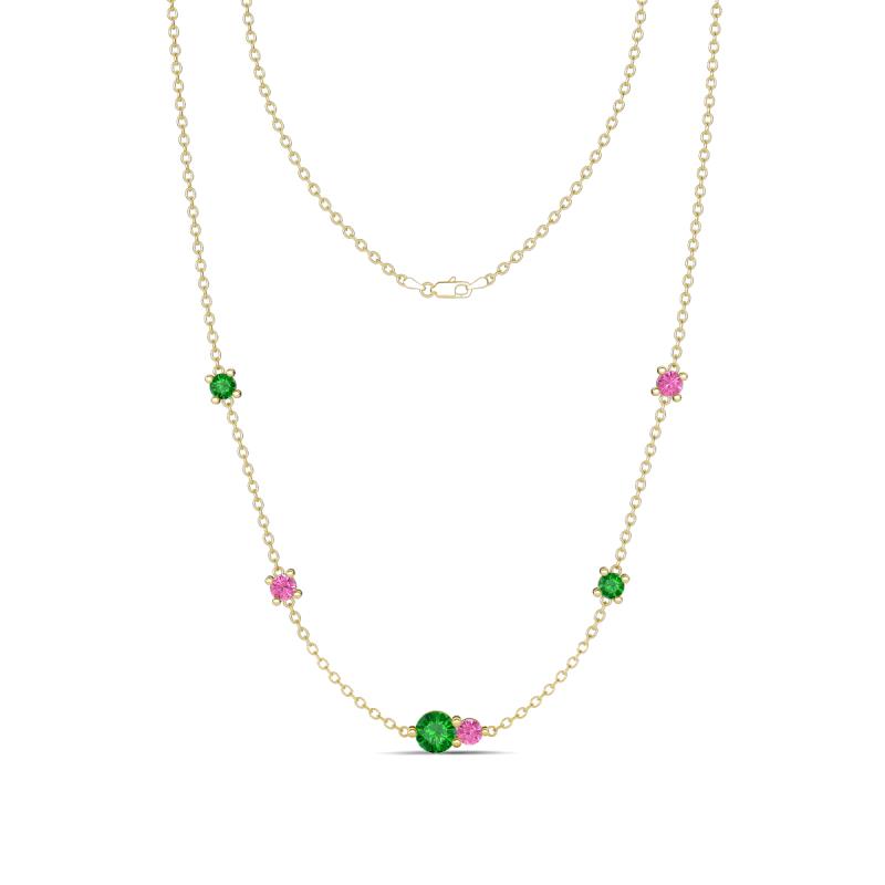 Linea 0.64 ctw Green Garnet (4 mm) and Pink Sapphire Women Station Necklace 