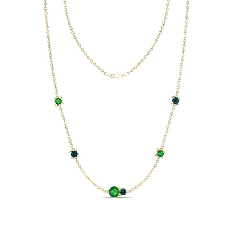 Linea 0.61 ctw Green Garnet (4 mm) and London Blue Topaz Women Station Necklace 