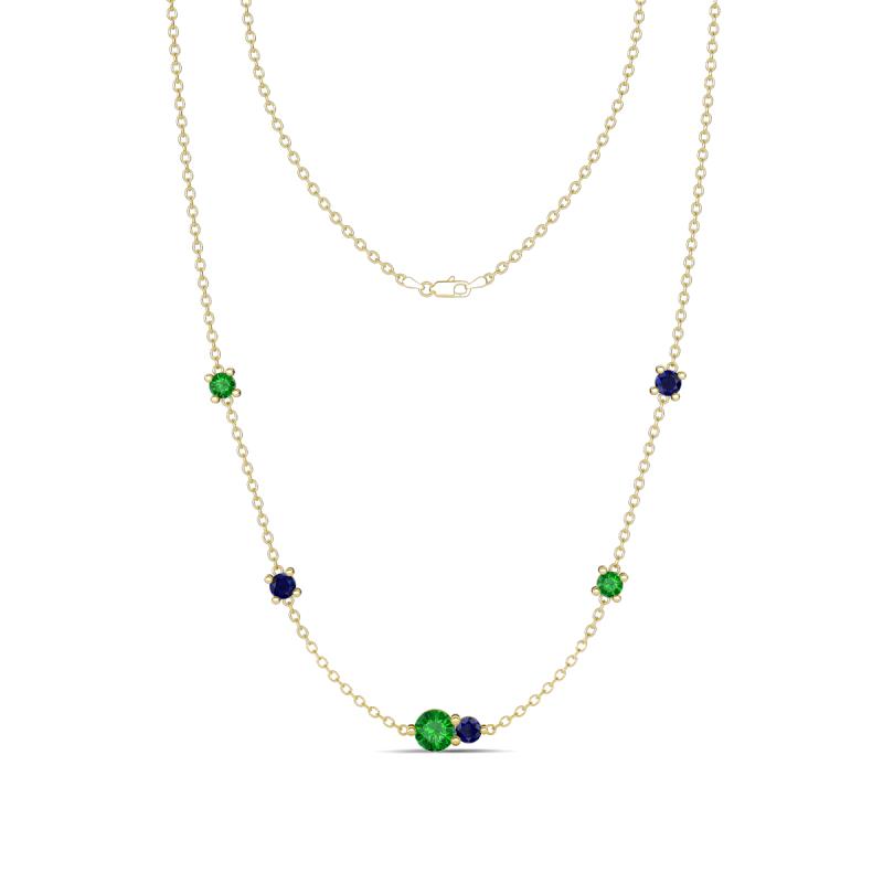 Linea 0.62 ctw Green Garnet (4 mm) and Blue Sapphire Women Station Necklace 