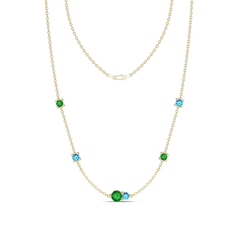 Linea 0.58 ctw Green Garnet (4 mm) and Blue Topaz Women Station Necklace 