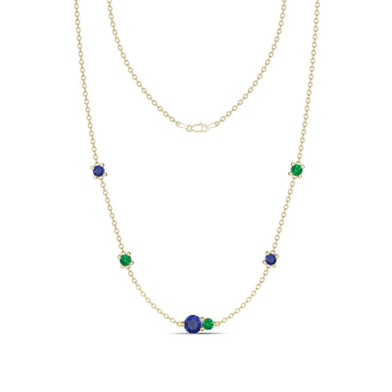 Linea 0.40 ctw Iolite (4 mm) and Emerald Women Station Necklace 