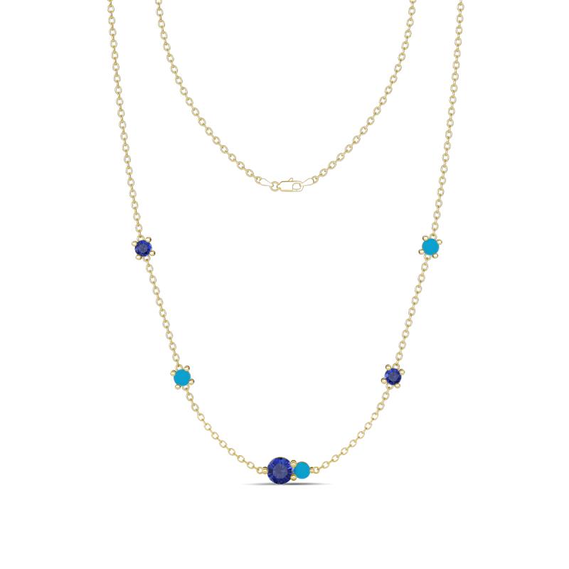 Linea 0.40 ctw Iolite (4 mm) and Turquoise Women Station Necklace 