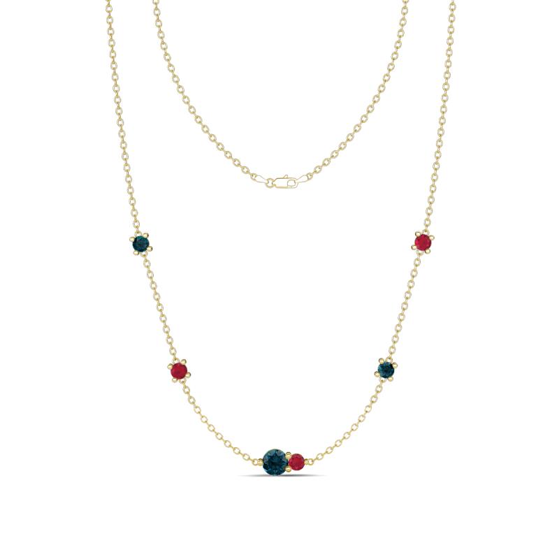 Linea 0.55 ctw London Blue Topaz (4 mm) and Ruby Women Station Necklace 