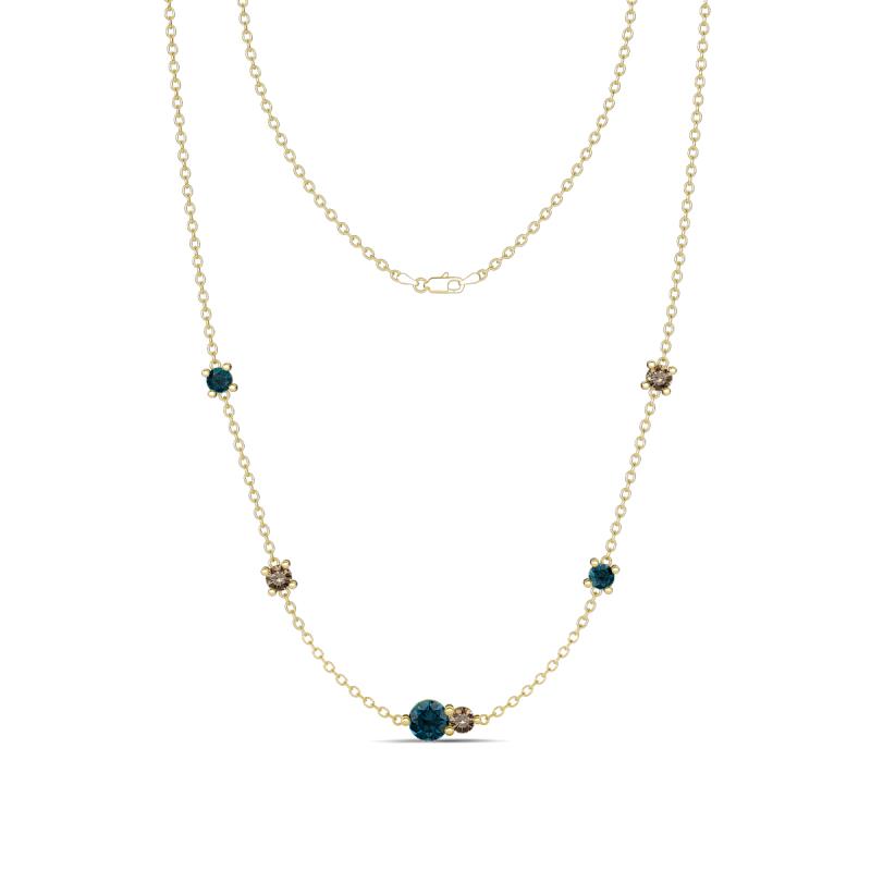 Linea 0.56 ctw London Blue Topaz (4 mm) and Smoky Quartz Women Station Necklace 