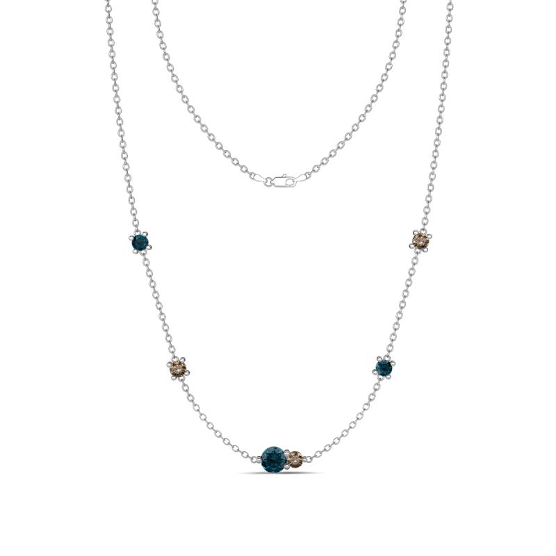 Linea 0.56 ctw London Blue Topaz (4 mm) and Smoky Quartz Women Station Necklace 