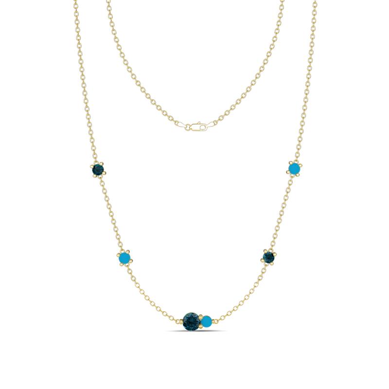 Linea 0.49 ctw London Blue Topaz (4 mm) and Turquoise Women Station Necklace 