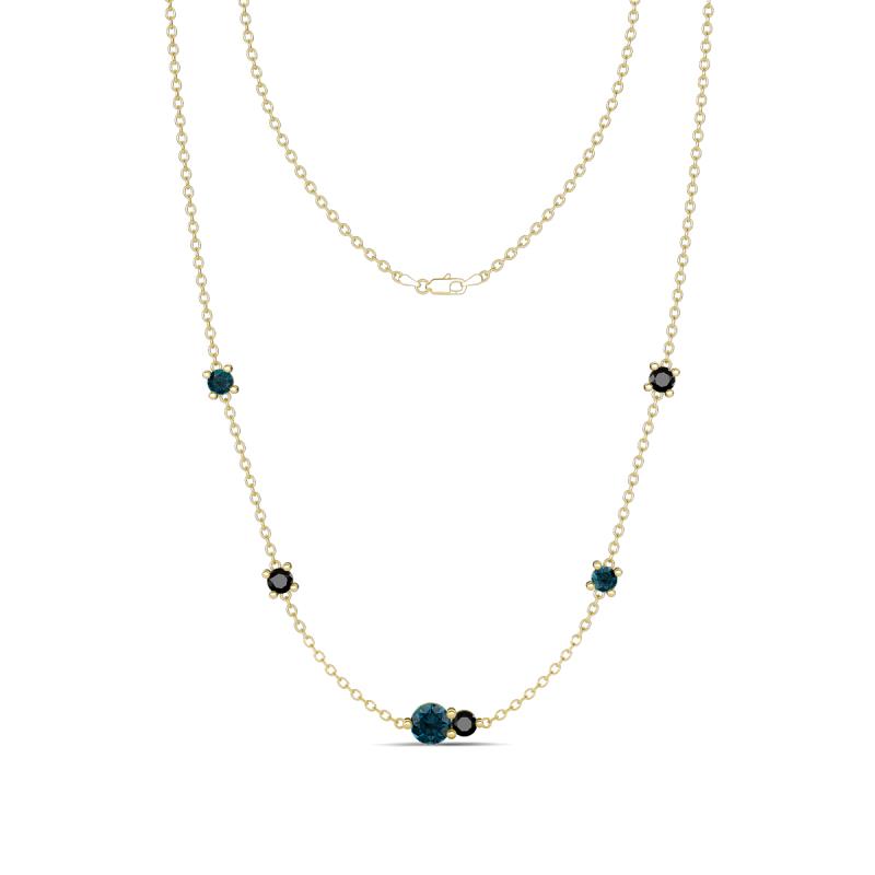 Linea 0.56 ctw London Blue Topaz (4 mm) and Black Diamond Women Station Necklace 