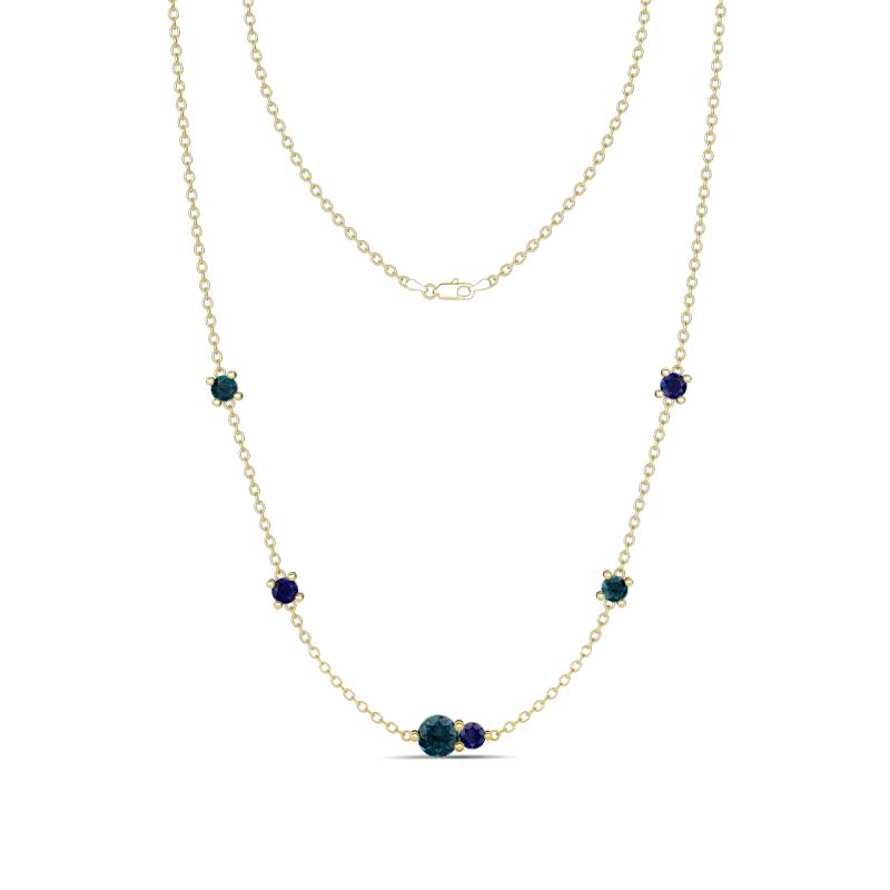 Linea 0.57 ctw London Blue Topaz (4 mm) and Blue Sapphire Women Station Necklace 