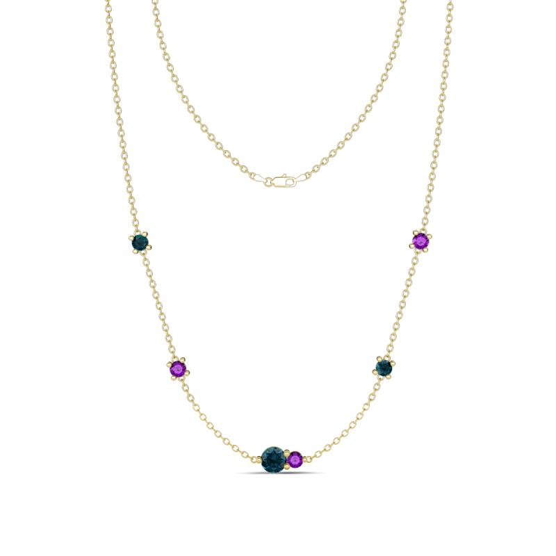 Linea 0.49 ctw London Blue Topaz (4 mm) and Amethyst Women Station Necklace 