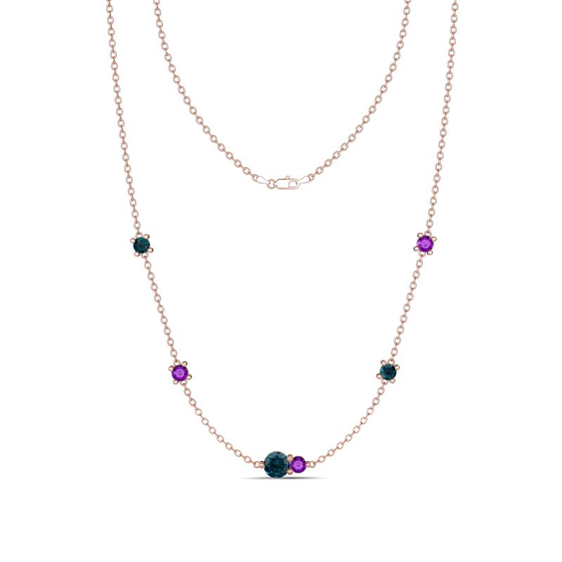 Linea 0.49 ctw London Blue Topaz (4 mm) and Amethyst Women Station Necklace 