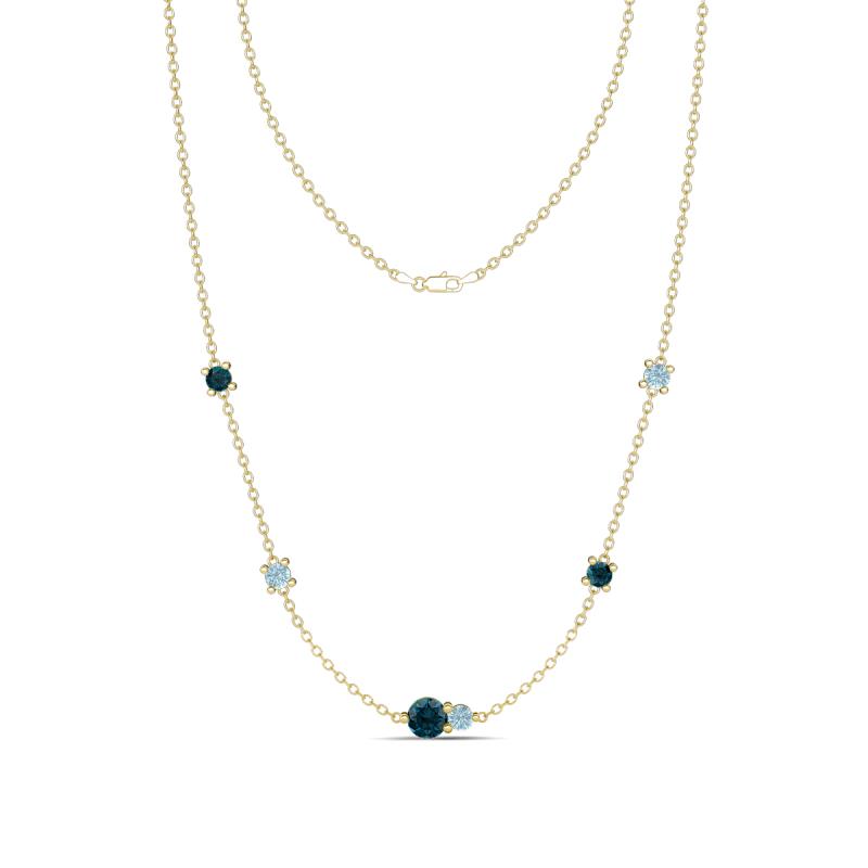 Linea 0.49 ctw London Blue Topaz (4 mm) and Aquamarine Women Station Necklace 