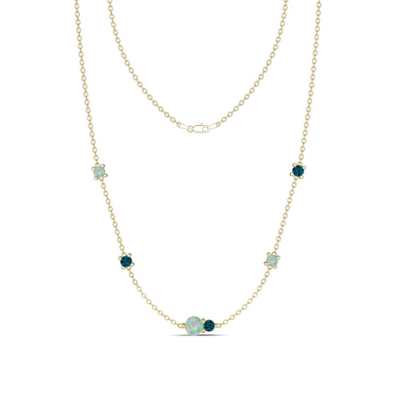 Linea 0.45 ctw Opal (4 mm) and Blue Diamond Women Station Necklace 