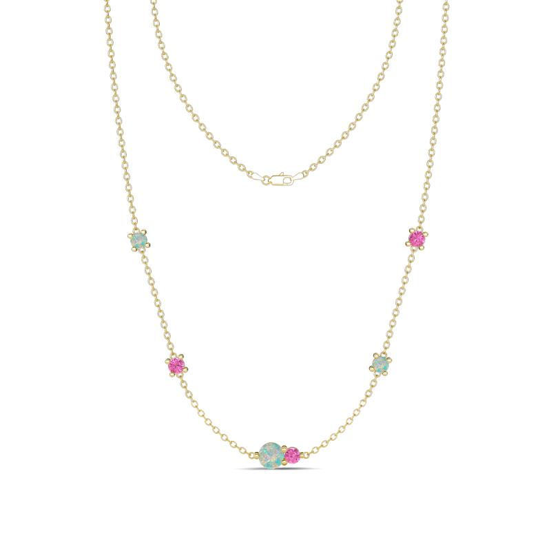 Linea 0.48 ctw Opal (4 mm) and Pink Sapphire Women Station Necklace 