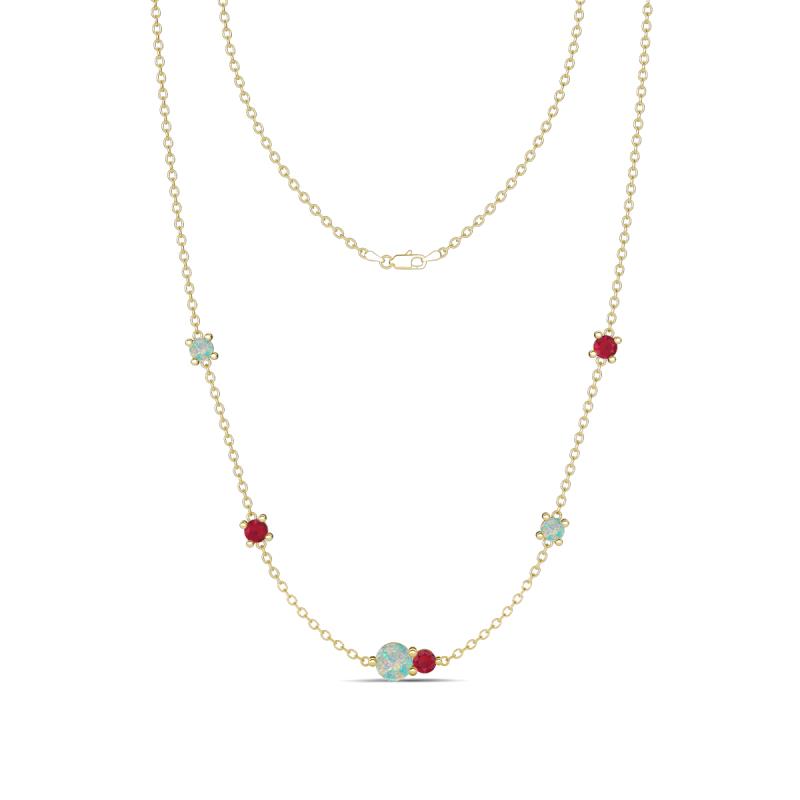 Linea 0.45 ctw Opal (4 mm) and Ruby Women Station Necklace 