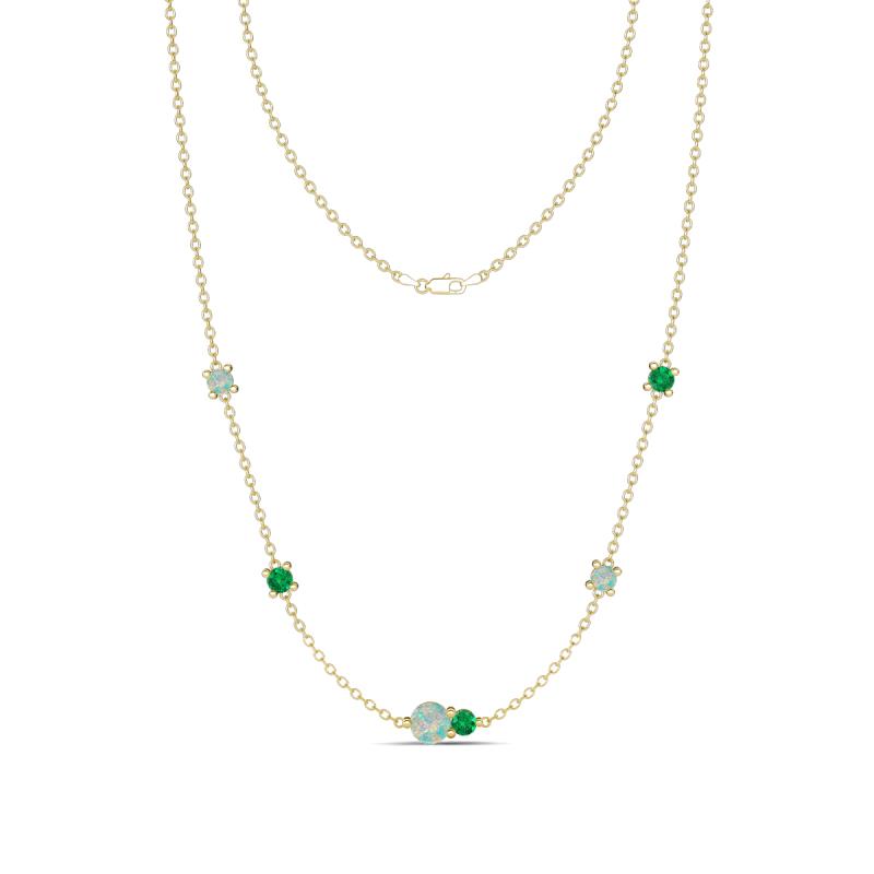 Linea 0.39 ctw Opal (4 mm) and Emerald Women Station Necklace 