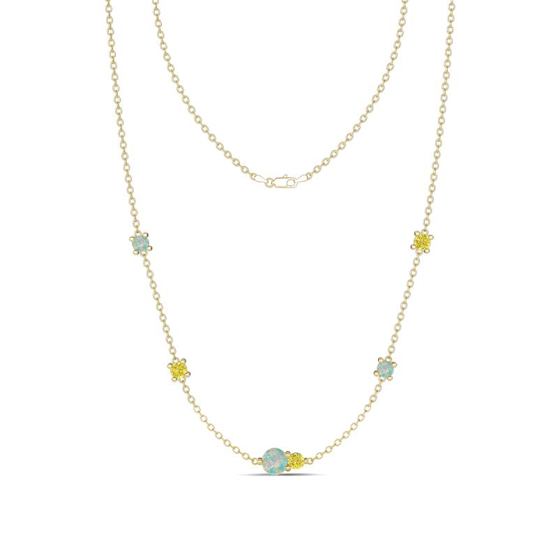 Linea 0.45 ctw Opal (4 mm) and Yellow Diamond Women Station Necklace 