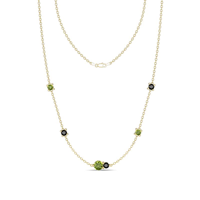 Linea 0.63 ctw Peridot (4 mm) and Black Diamond Women Station Necklace 