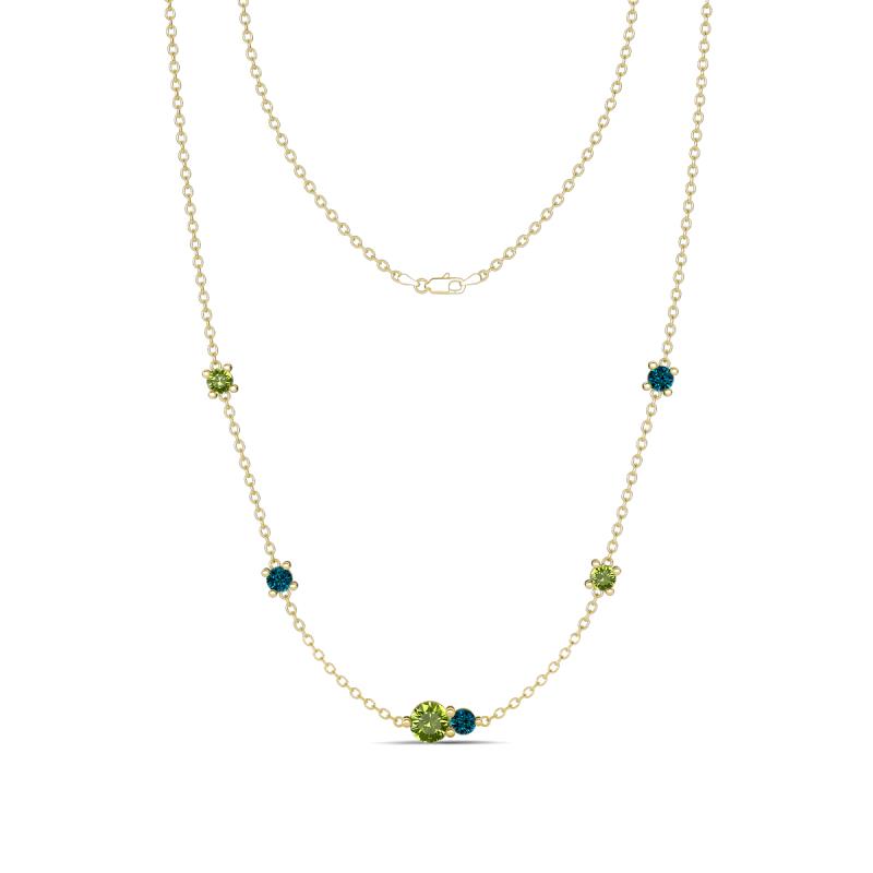 Linea 0.63 ctw Peridot (4 mm) and Blue Diamond Women Station Necklace 