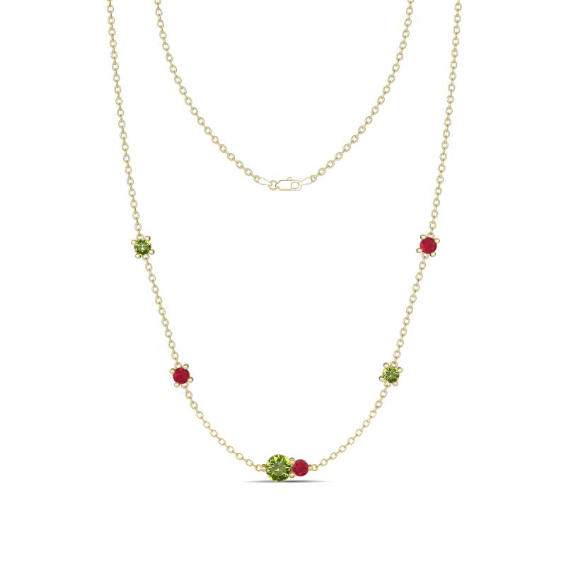 Linea 0.63 ctw Peridot (4 mm) and Ruby Women Station Necklace 