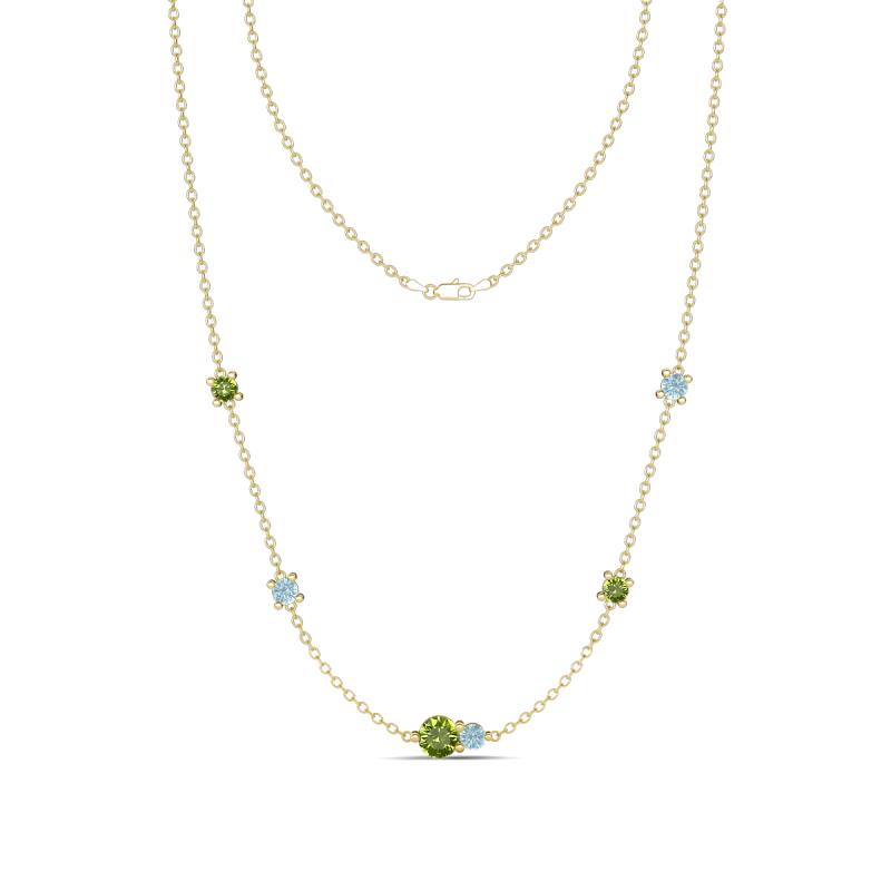 Linea 0.57 ctw Peridot (4 mm) and Aquamarine Women Station Necklace 