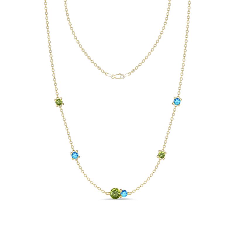 Linea 0.60 ctw Peridot (4 mm) and Blue Topaz Women Station Necklace 