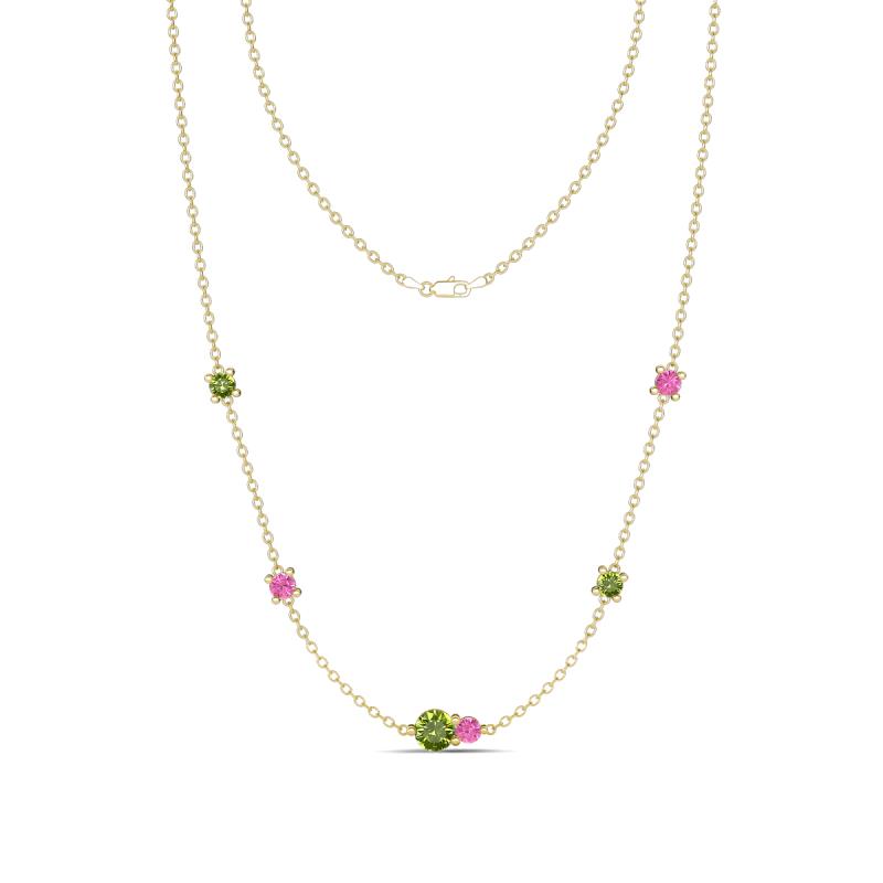 Linea 0.66 ctw Peridot (4 mm) and Pink Sapphire Women Station Necklace 