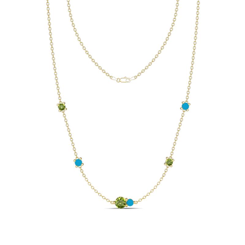 Linea 0.57 ctw Peridot (4 mm) and Turquoise Women Station Necklace 