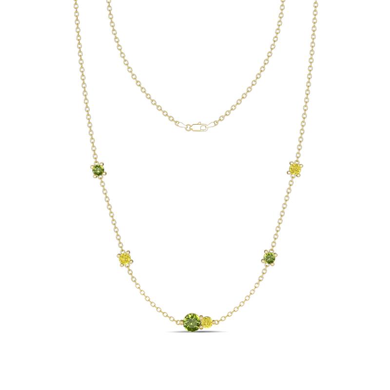 Linea 0.63 ctw Peridot (4 mm) and Yellow Diamond Women Station Necklace 