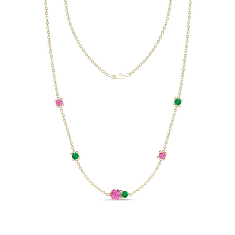 Linea 0.52 ctw Pink Sapphire (4 mm) and Emerald Women Station Necklace 