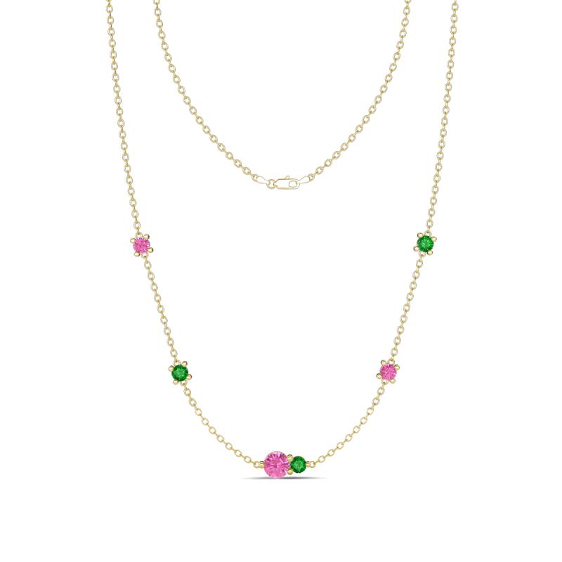 Linea 0.61 ctw Pink Sapphire (4 mm) and Green Garnet Women Station Necklace 