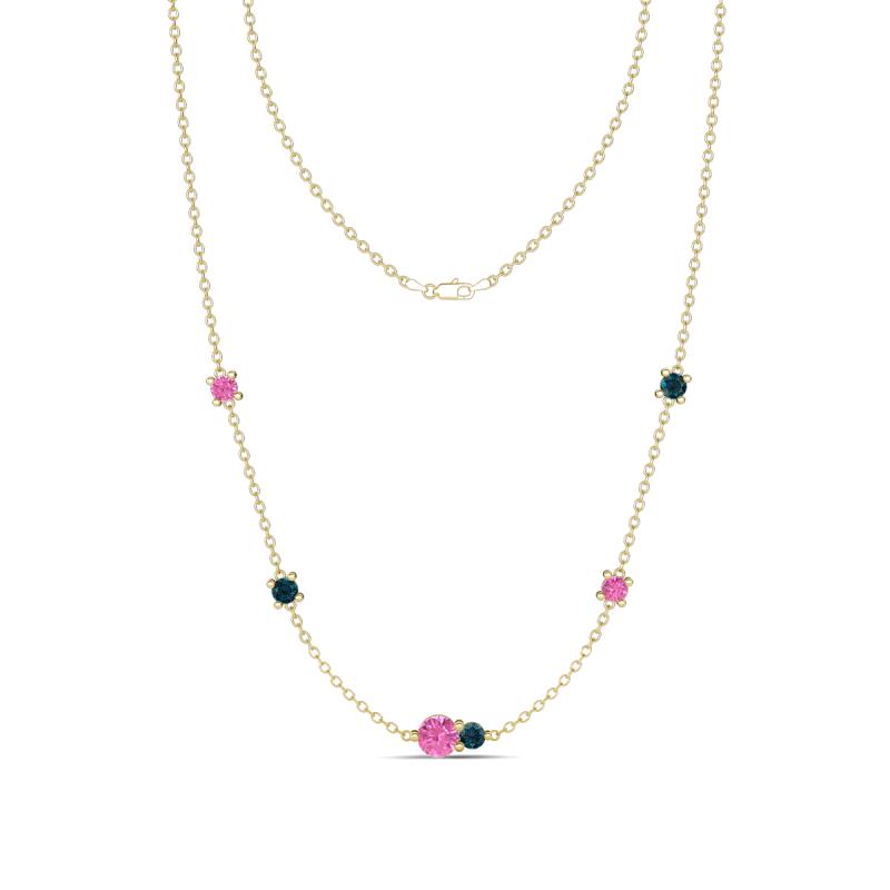 Linea 0.59 ctw Pink Sapphire (4 mm) and London Blue Topaz Women Station Necklace 