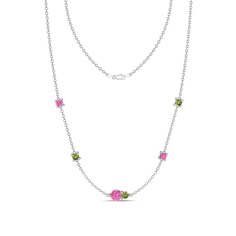 Linea 0.61 ctw Pink Sapphire (4 mm) and Peridot Women Station Necklace 