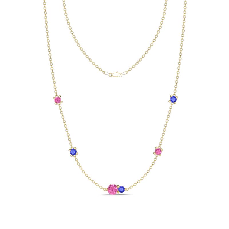 Linea 0.59 ctw Pink Sapphire (4 mm) and Tanzanite Women Station Necklace 