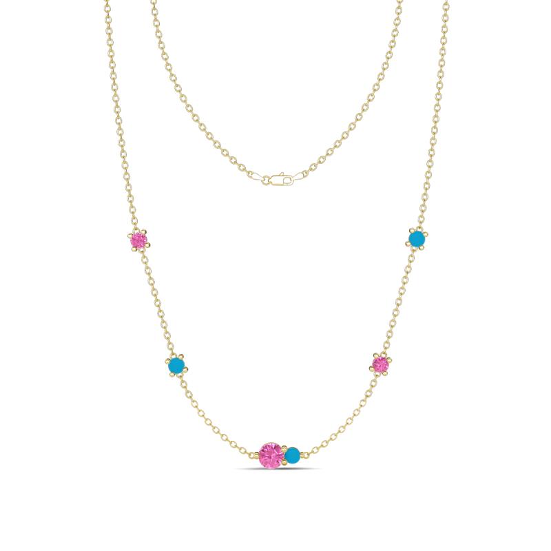 Linea 0.52 ctw Pink Sapphire (4 mm) and Turquoise Women Station Necklace 