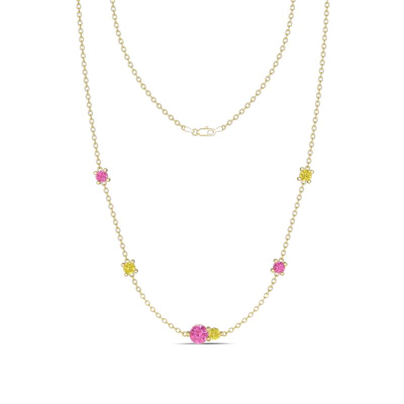 Linea 0.58 ctw Pink Sapphire (4 mm) and Yellow Diamond Women Station Necklace 