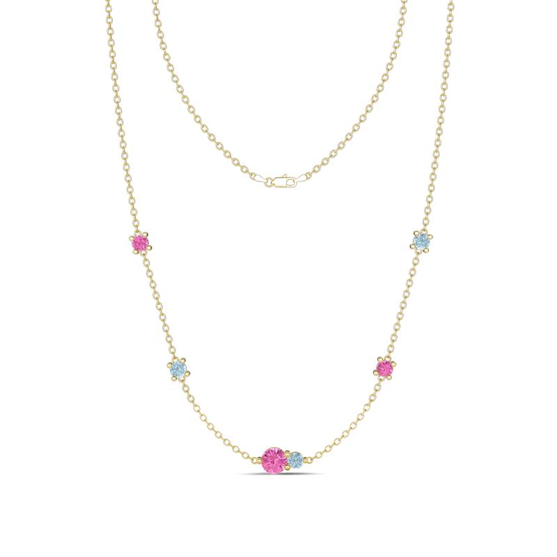 Linea 0.52 ctw Pink Sapphire (4 mm) and Aquamarine Women Station Necklace 