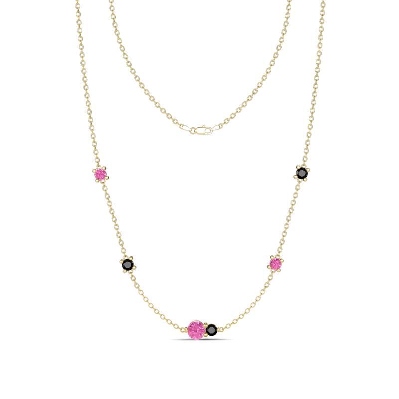 Linea 0.59 ctw Pink Sapphire (4 mm) and Black Diamond Women Station Necklace 