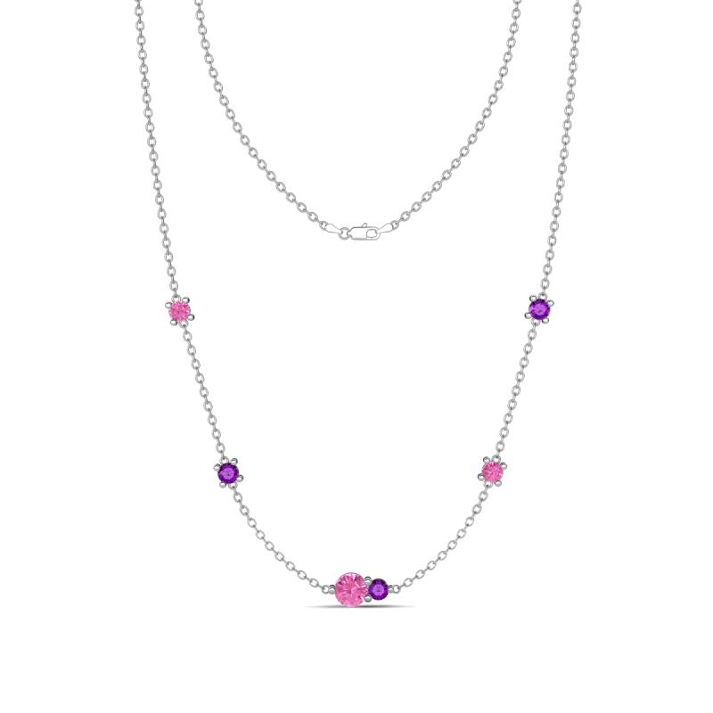 Linea 0.52 ctw Pink Sapphire (4 mm) and Amethyst Women Station Necklace 