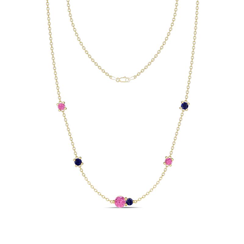 Linea 0.60 ctw Pink Sapphire (4 mm) and Blue Sapphire Women Station Necklace 