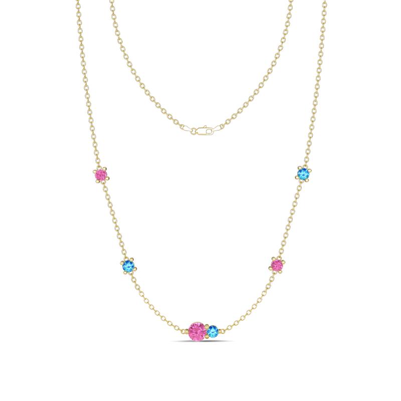 Linea 0.55 ctw Pink Sapphire (4 mm) and Blue Topaz Women Station Necklace 